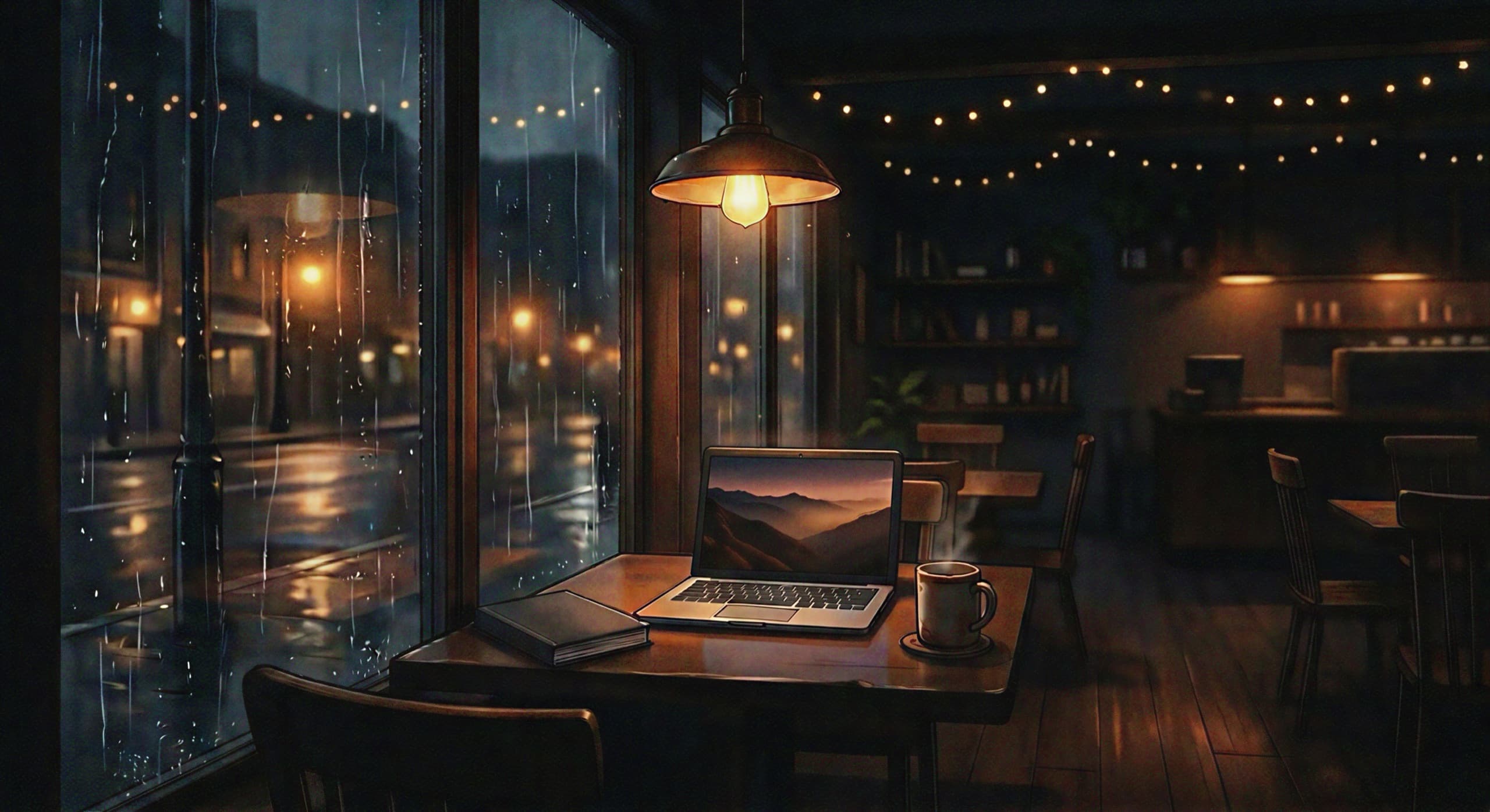 Cozy café with laptop